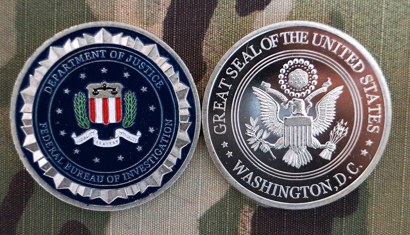 Challenge Coin Department of Justice FBI Federal Bureau of Investigation Silver