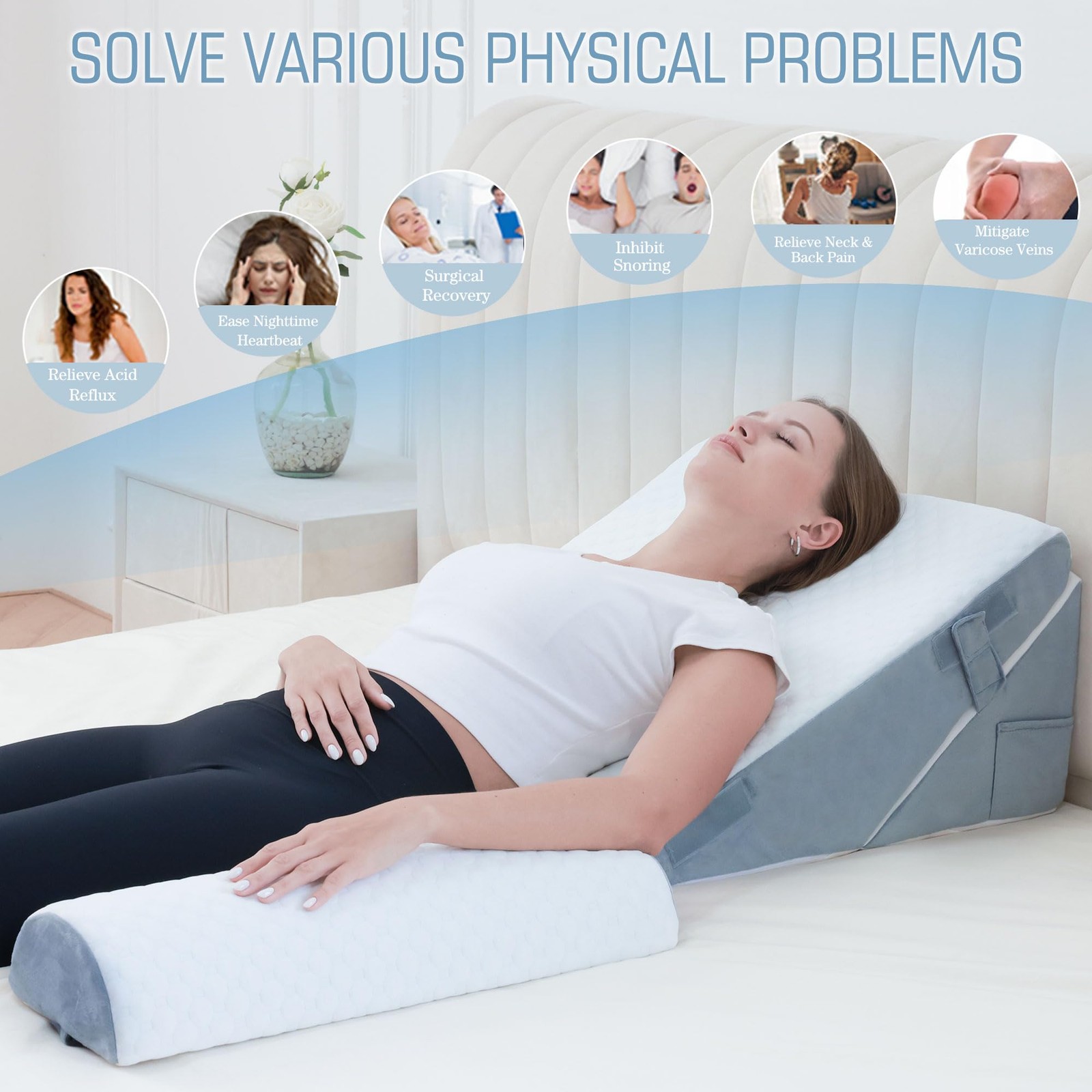 Orthopedic Bed Wedge Pillow 3Pcs 9&12 Inch Memory Foam Post Surgery Support