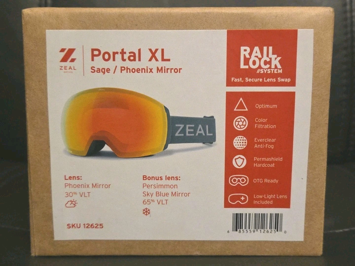 Zeal Portal XL Sage Optimum Phoenix Mirror W/Bonus Sky Blue Lens Ski/Brd Goggles