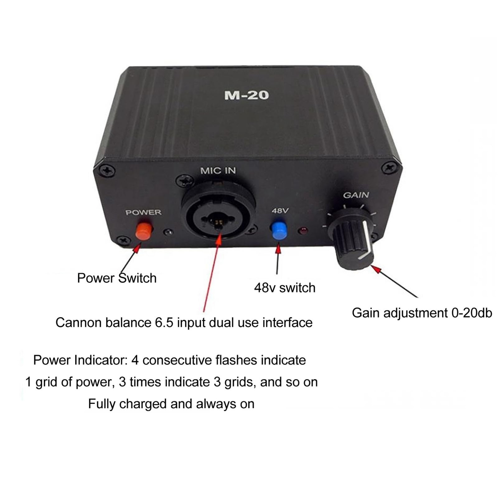 Microphone Preamp, 48V Power Mic Preamplifier XLR Output Microphone Preamp , ...