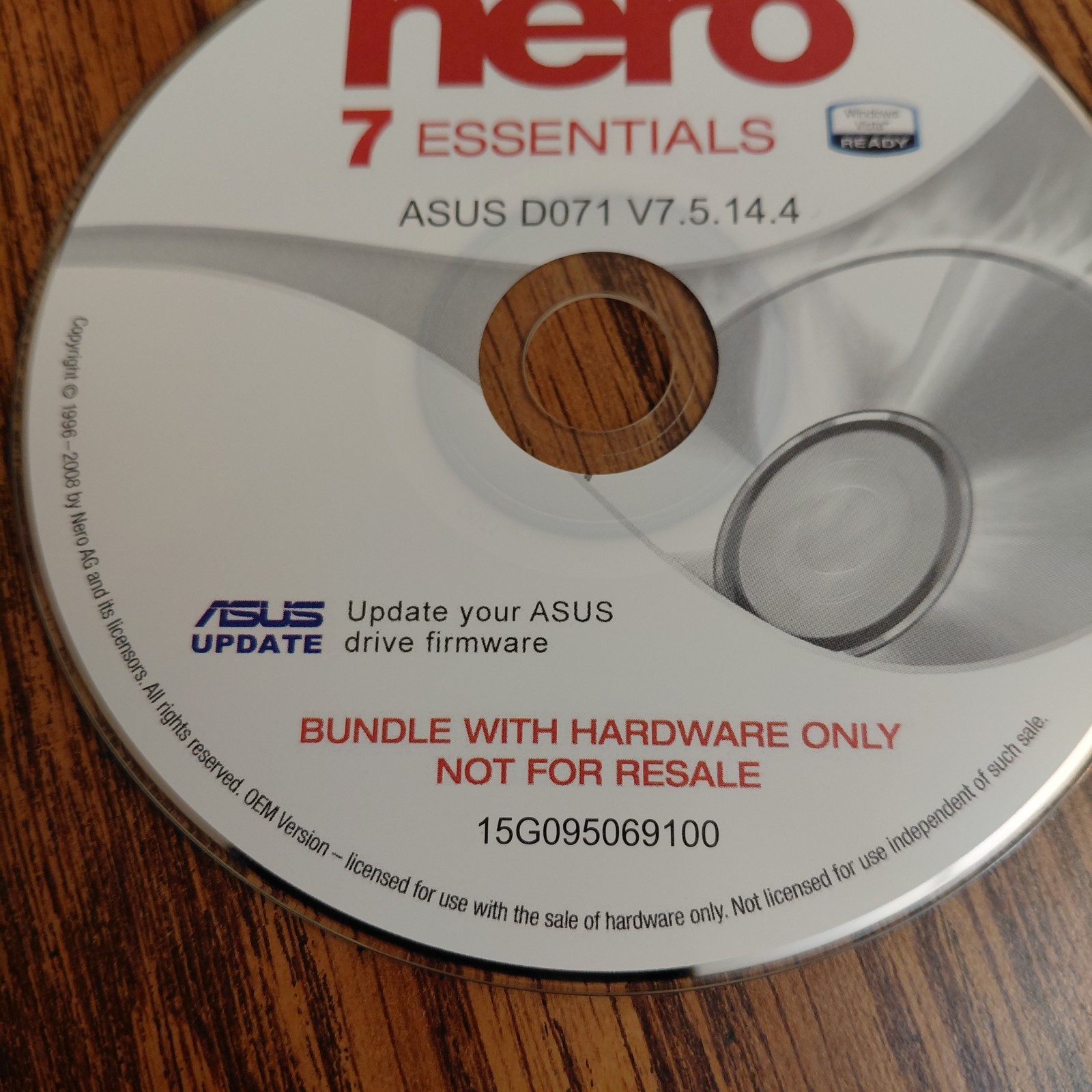 Nero 7 Essentials 2008 Asus D071 V7.5 14.4 Software Disc