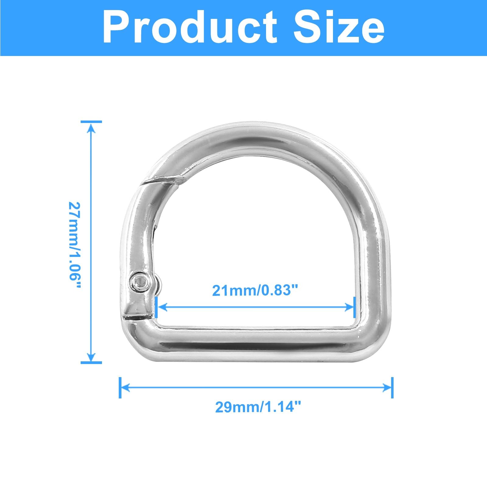 D Rings Spring Key Hooks 4Pcs, Silver