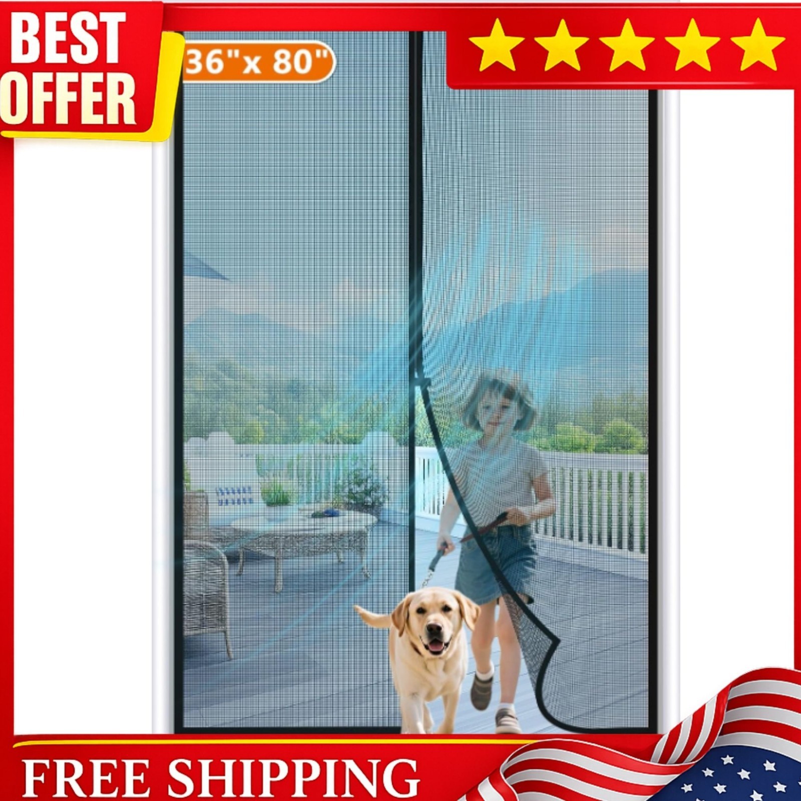 Magnetic Screen Door Fit Door Size 36 x 80 Inch, Screen Size 38" x 81" Strong...