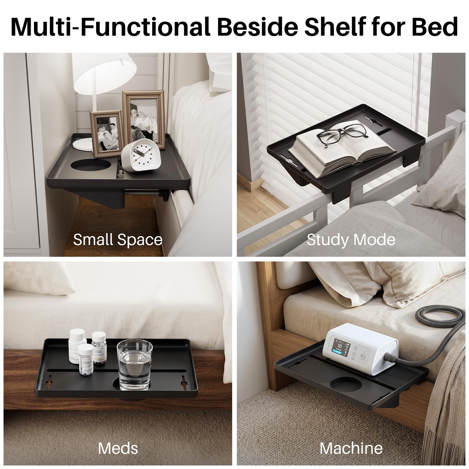 JOYMOOP Black clip-on bedside shelf for bunk beds