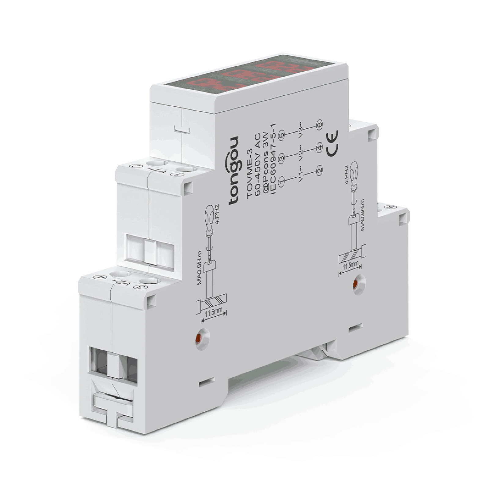 80~500V Three Phase 35mm Din Rail Mount Voltage Meter Modular Voltmeter K3S8