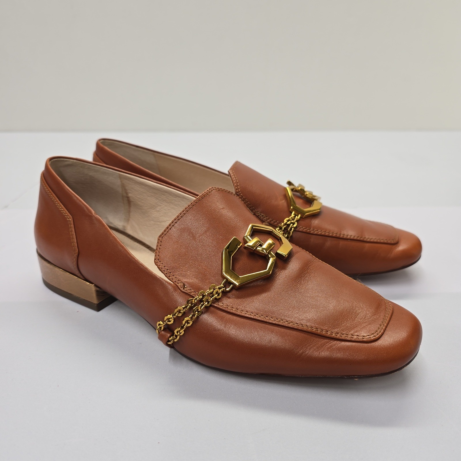 Louise et Cie Tan Leather Chain Link Loafers Brown Womens 7.5M 37.5