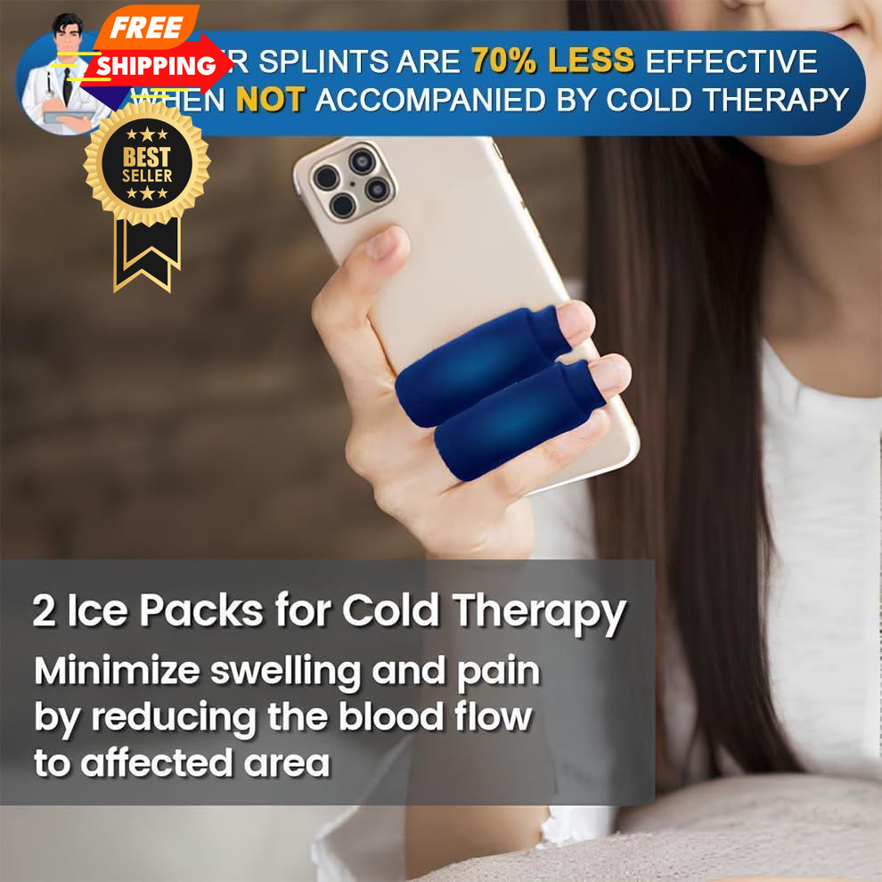 Simplation Trigger Finger Splint and Ice Pack (2+2 Set) for Pain One Size