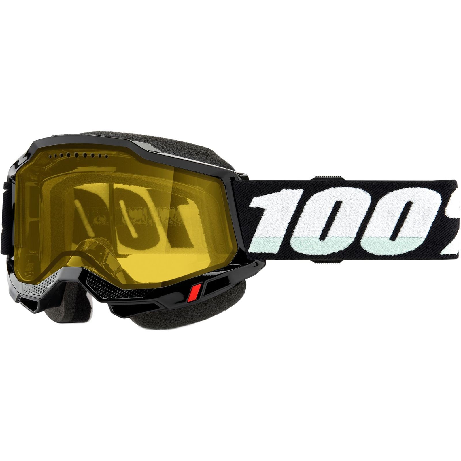 100% Accuri 2 Snowmobile Goggles - Black with Yellow Lens 50021-10008
