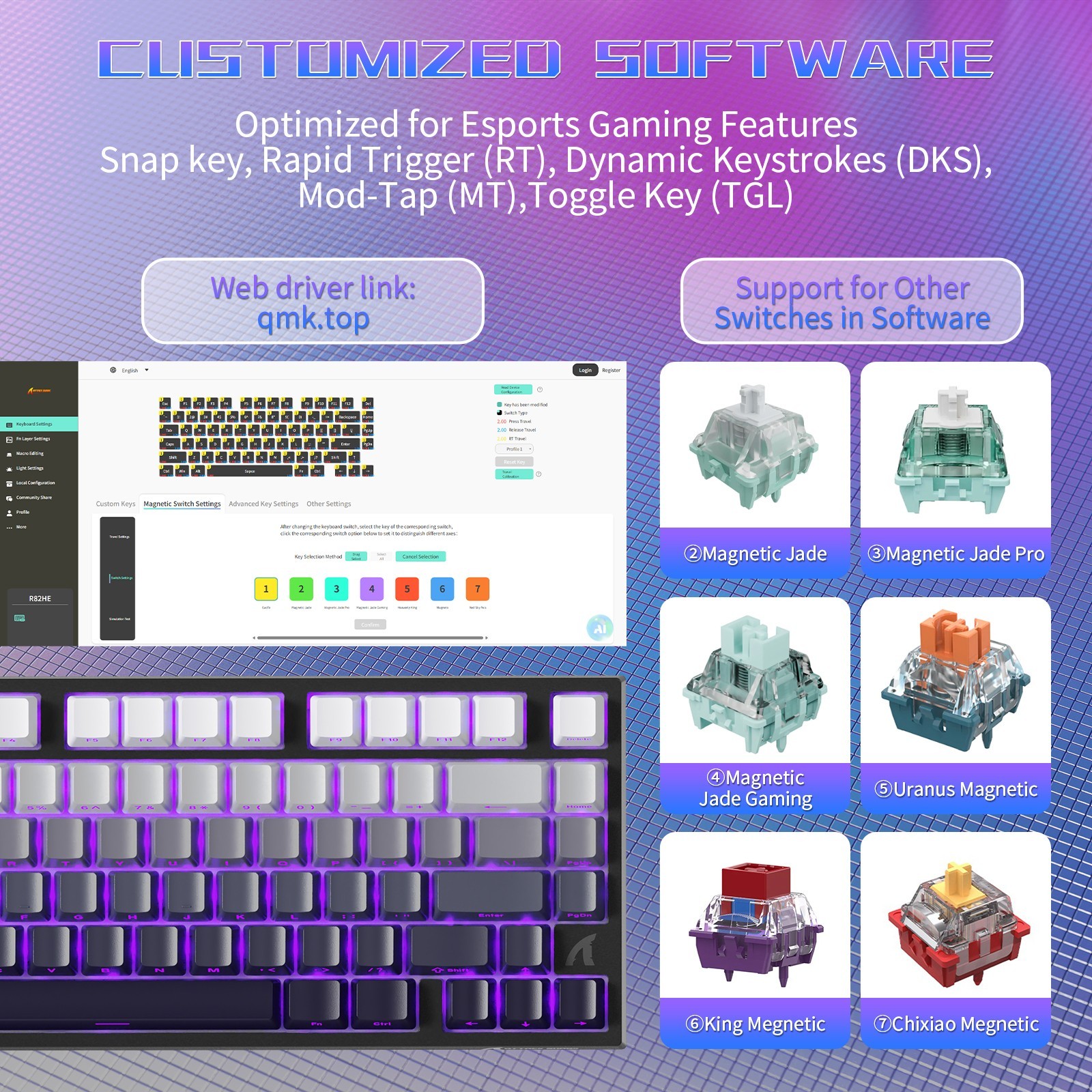 ATTACK SHARK R82 HE Rapid Trigger Keyboard Magnetic Switch with 0.005MM RT
