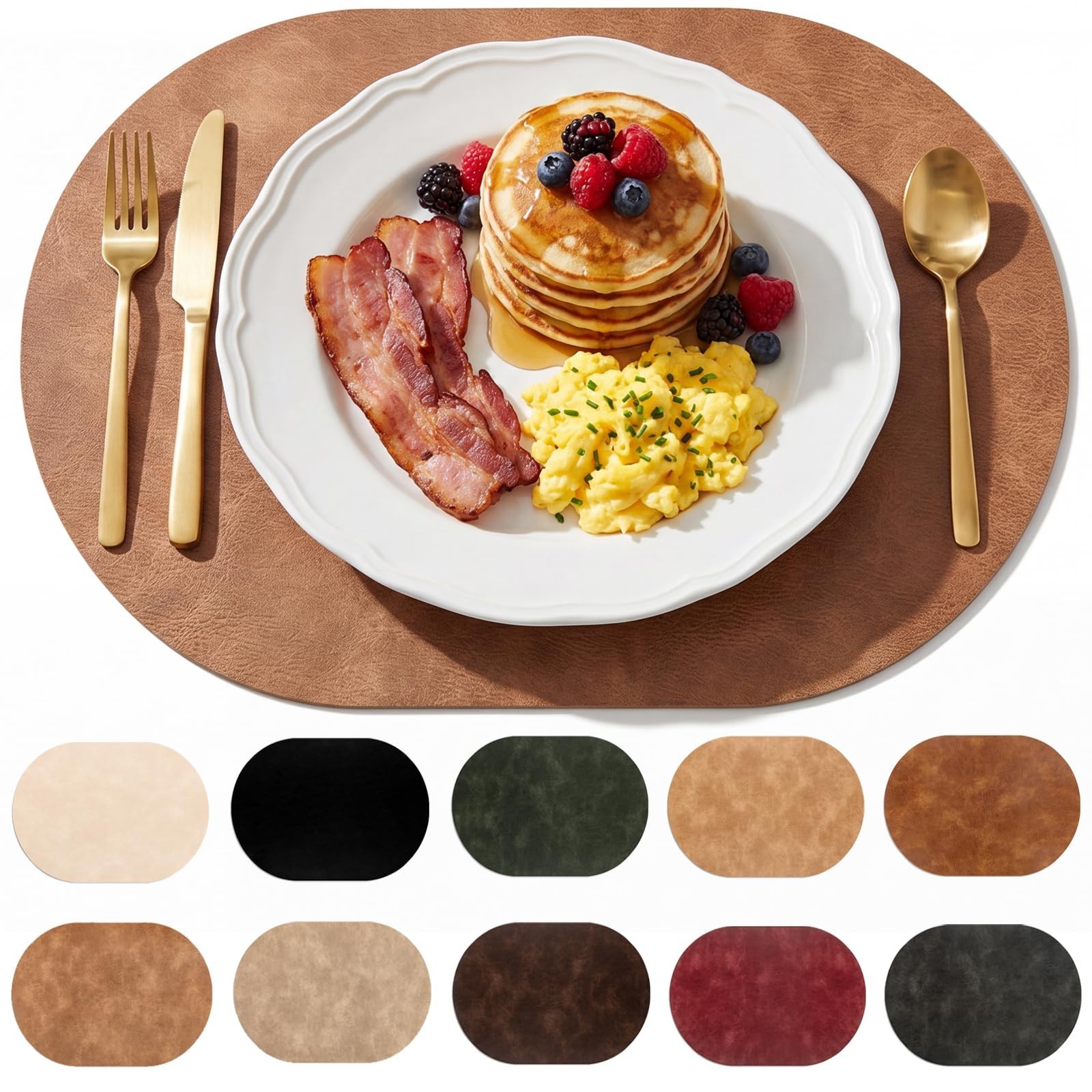 Oval Placemats 2mm Ultra Thick Faux Leather Table Mats, Heat Resistant Waterp...