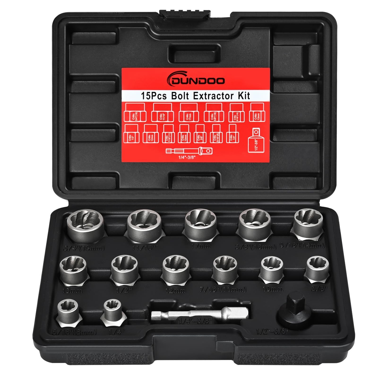 Bolt Extractor Set, 15PCS Easy Out Bolt Extractor Kit, 3/8" Drive Impact Stri...