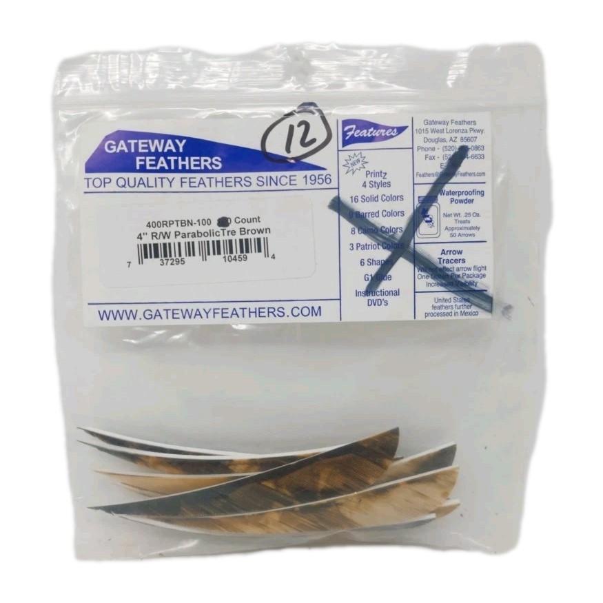 12 Count Gateway Feathers 4" Right Wing: Parabolic Camo Tre Brown