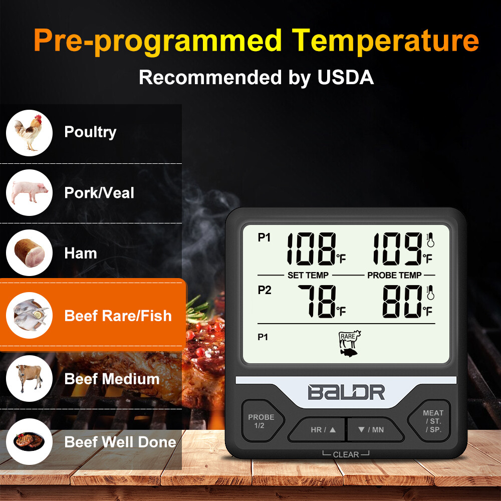 Baldr Digital Food Thermometer with Two Probes Monitor Meat Steak Oven and Grill