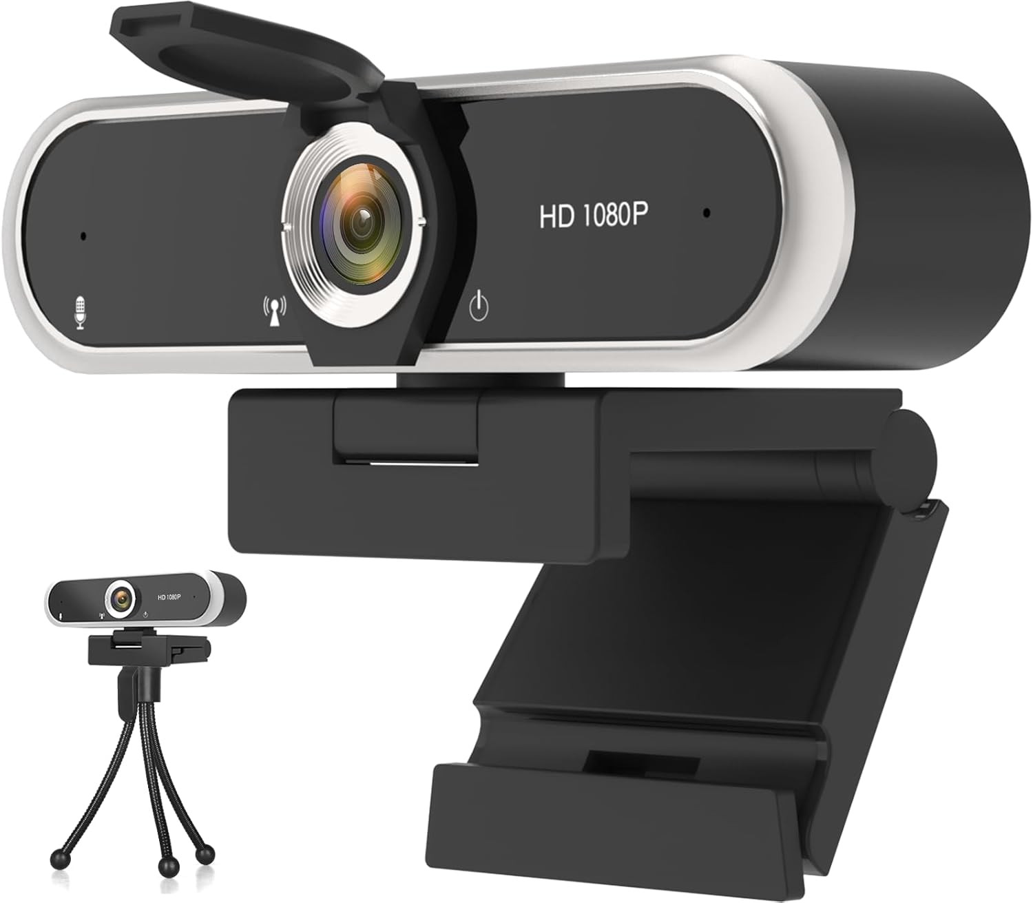 Webcam 1080P with Microphone & Privacy Cover for Pc/Laptop, USB Computer Camera