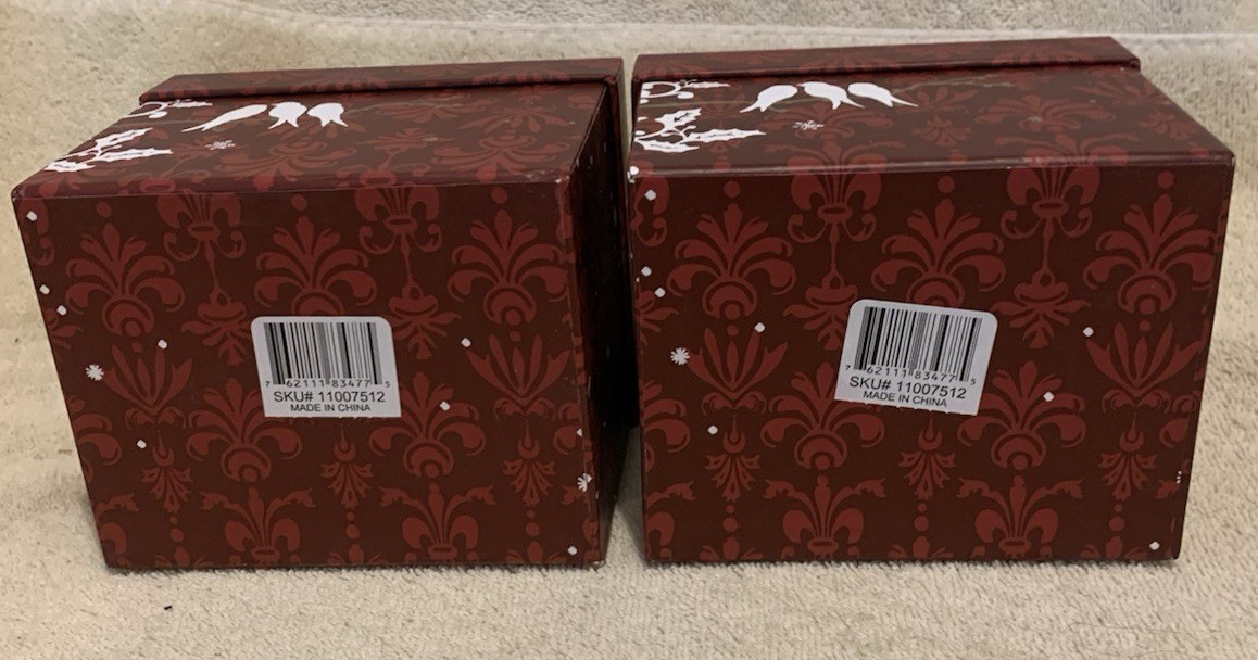 2 Pc Red & White DOVES OF PEACE Gift / Keepsake Boxes 4x5x4 - EUC