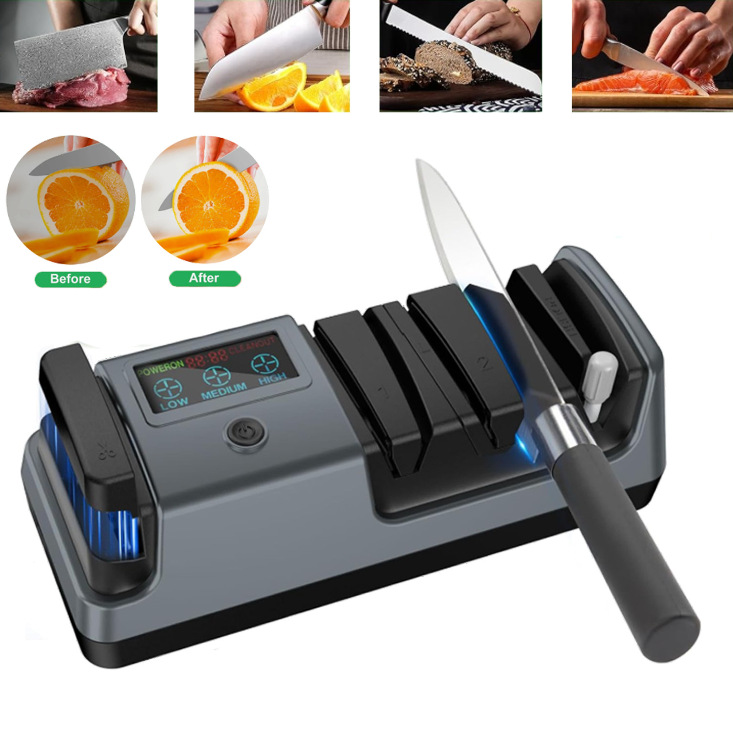 5-IN-1 Electric Knife Sharpener-3 Rotational Speed Adjustable Knife Sharpener