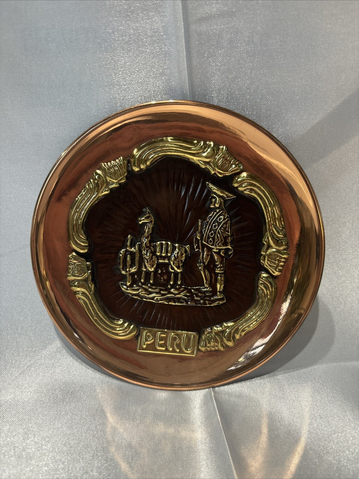 Peruvian Copper Metal Wall Hanging Plate Artisan Made