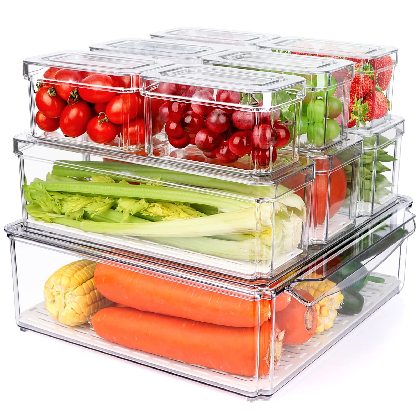 10 Pack Refrigerator Pantry Organizer Bins, Stackable 10-PACK, Transparent