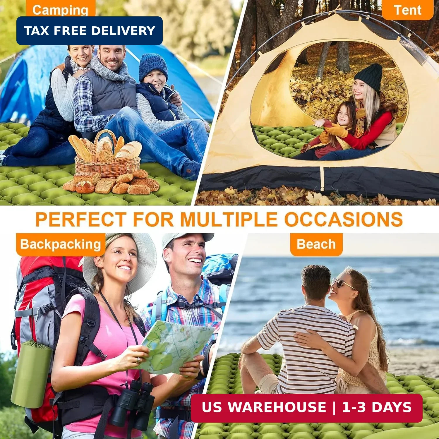 Double Sleeping Pad, Ultralight 4" Extra-Thick Self Inflating Sleeping Mat for 2