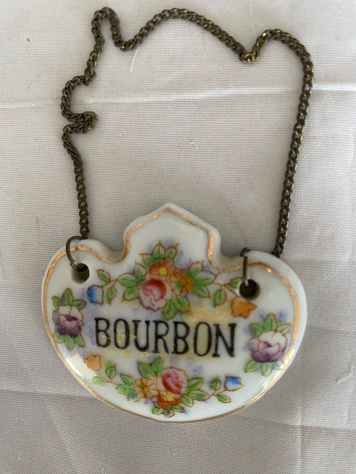 Vintage French Limoges Porcelain Hand Painted Bourbon Bottle Label Liquor