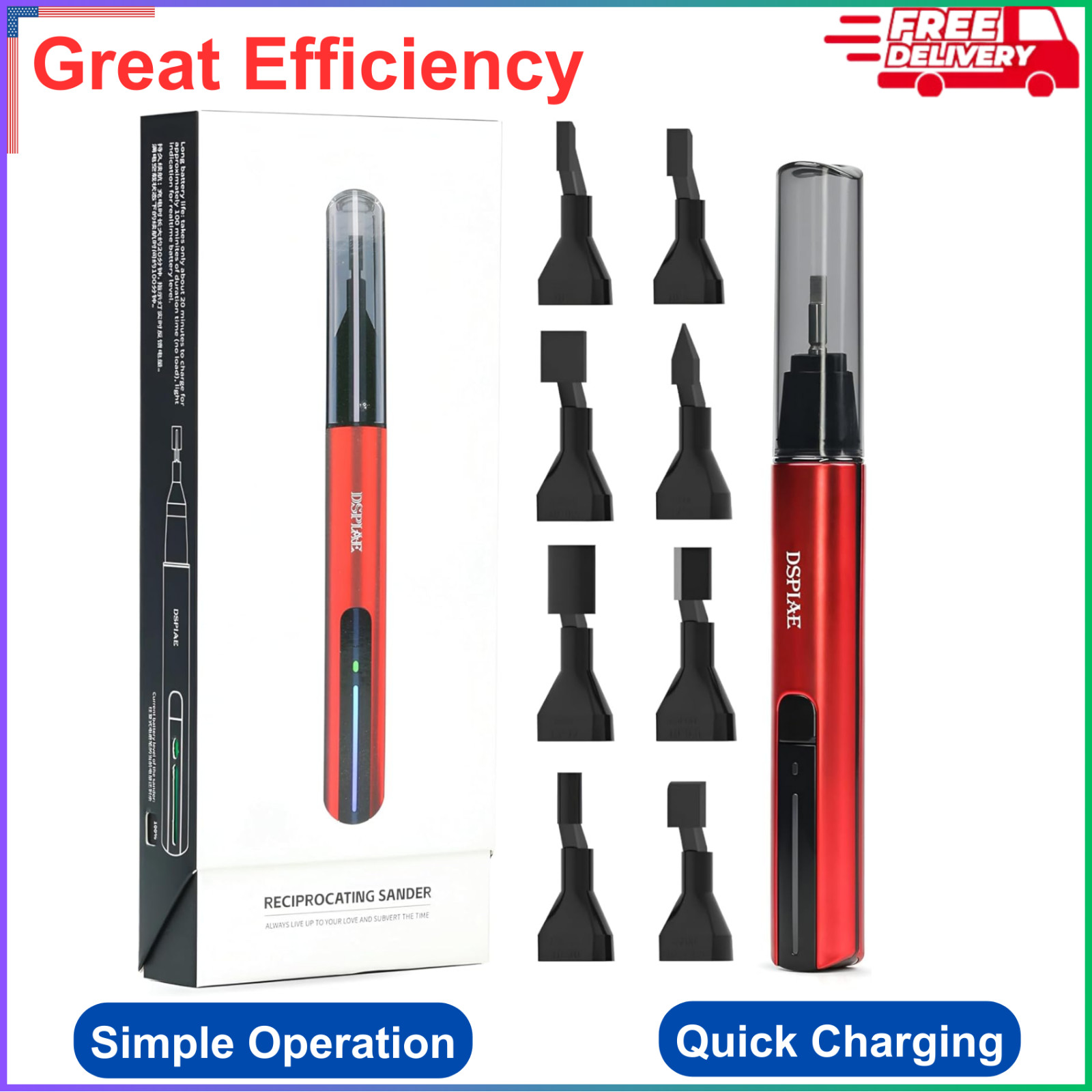 Electric Reciprocating Sander with 8 Sanding Heads For Crafts Miniatures Jewelry