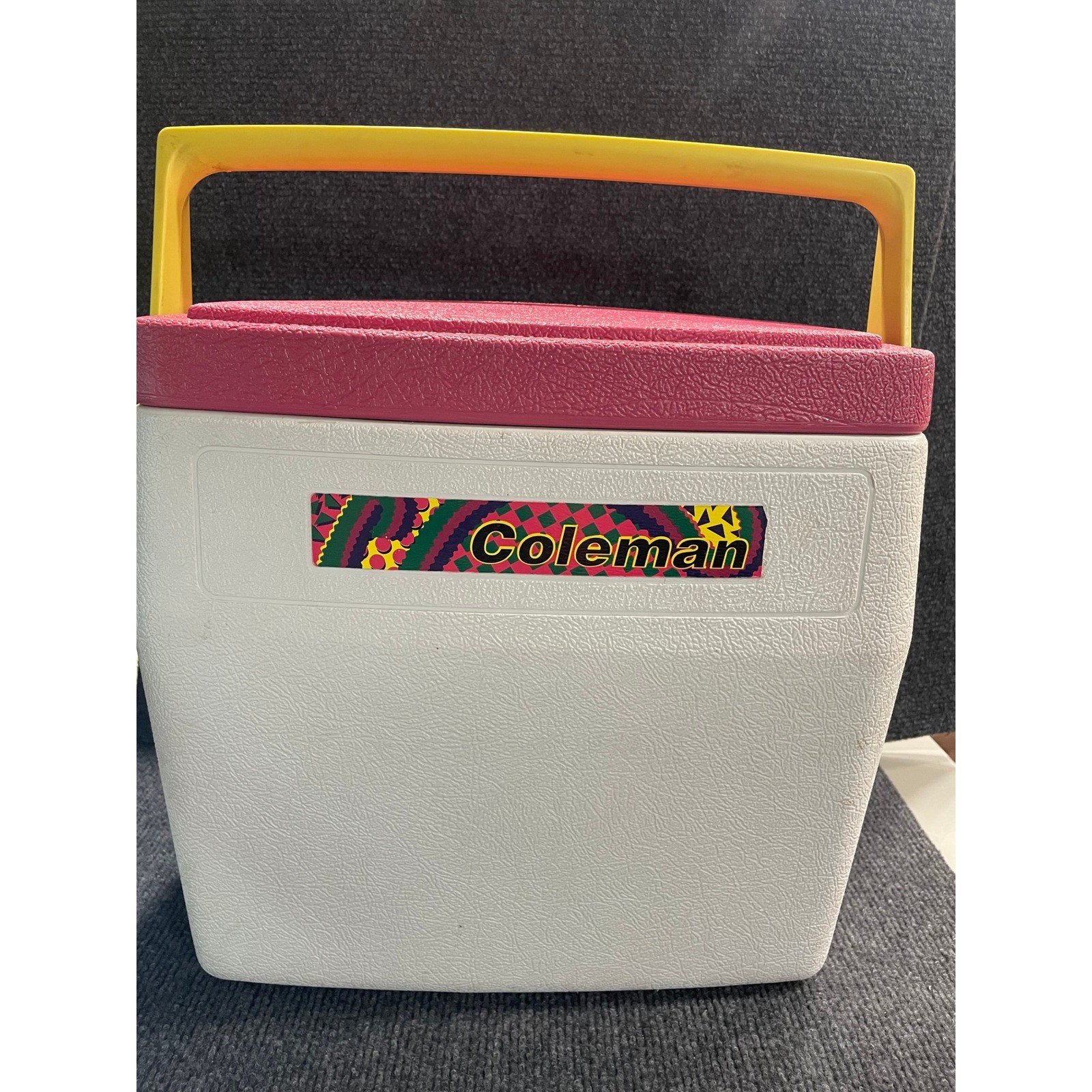 Vintage Coleman Personal Cooler Pink White Yellow Retro 90s Insulated Chest
