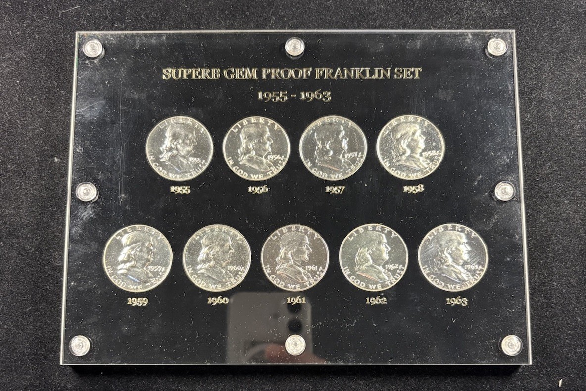 1955-1963 Proof Franklin Half Dollar Set (9) Coins In Capital Plastic Holder