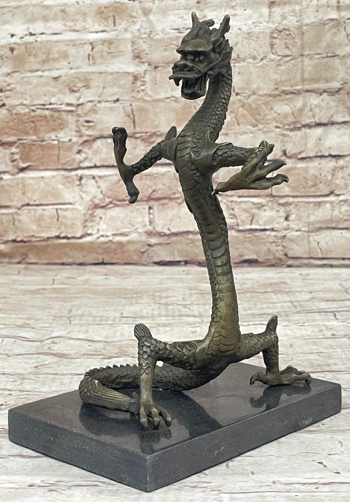 Genuine Bronze Steampunk Dragon Sculpture Mythical Figurine Fortune and Luck Art