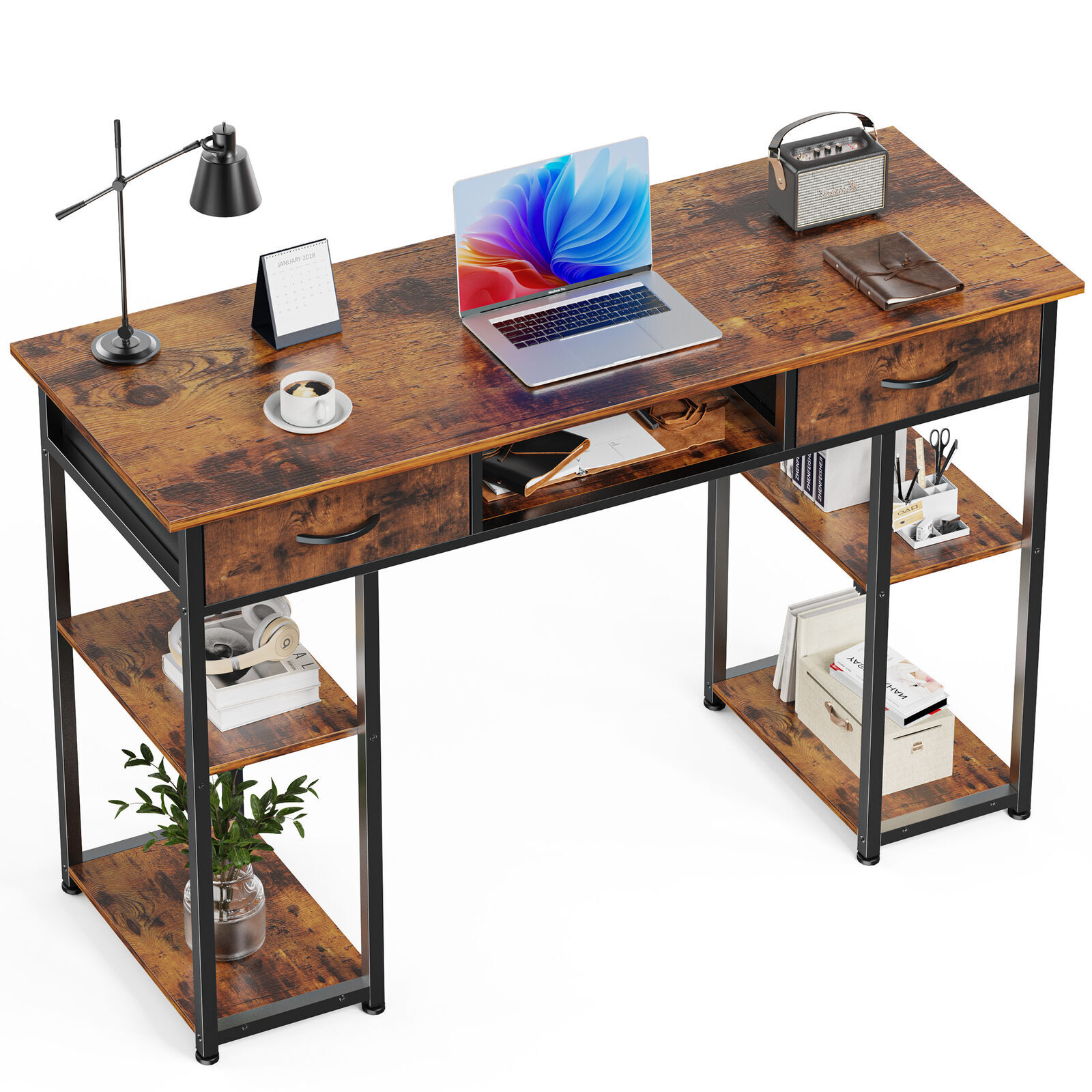 48" Rectangular Computer Study Desk 3-Drawer Office Laptop PC Work Table W/Shelf