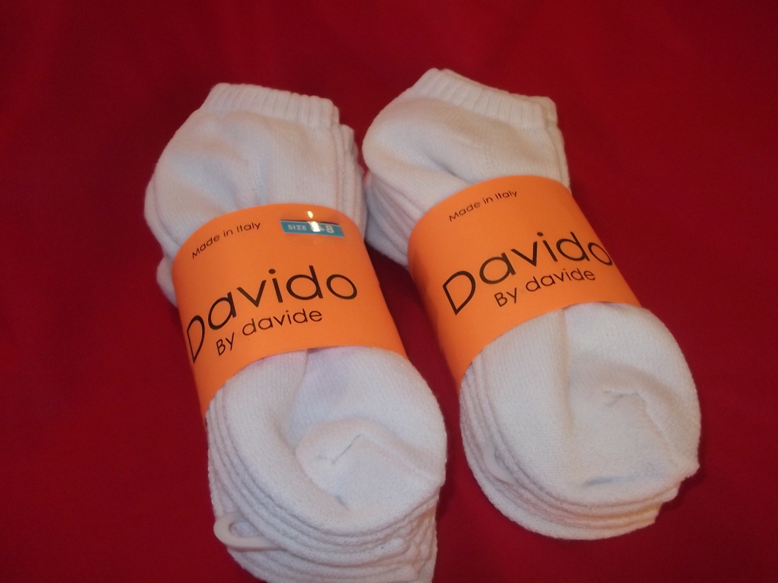 Davido women socks ankle low cut made in Italy 100%cotton 8 pack white size 6-8
