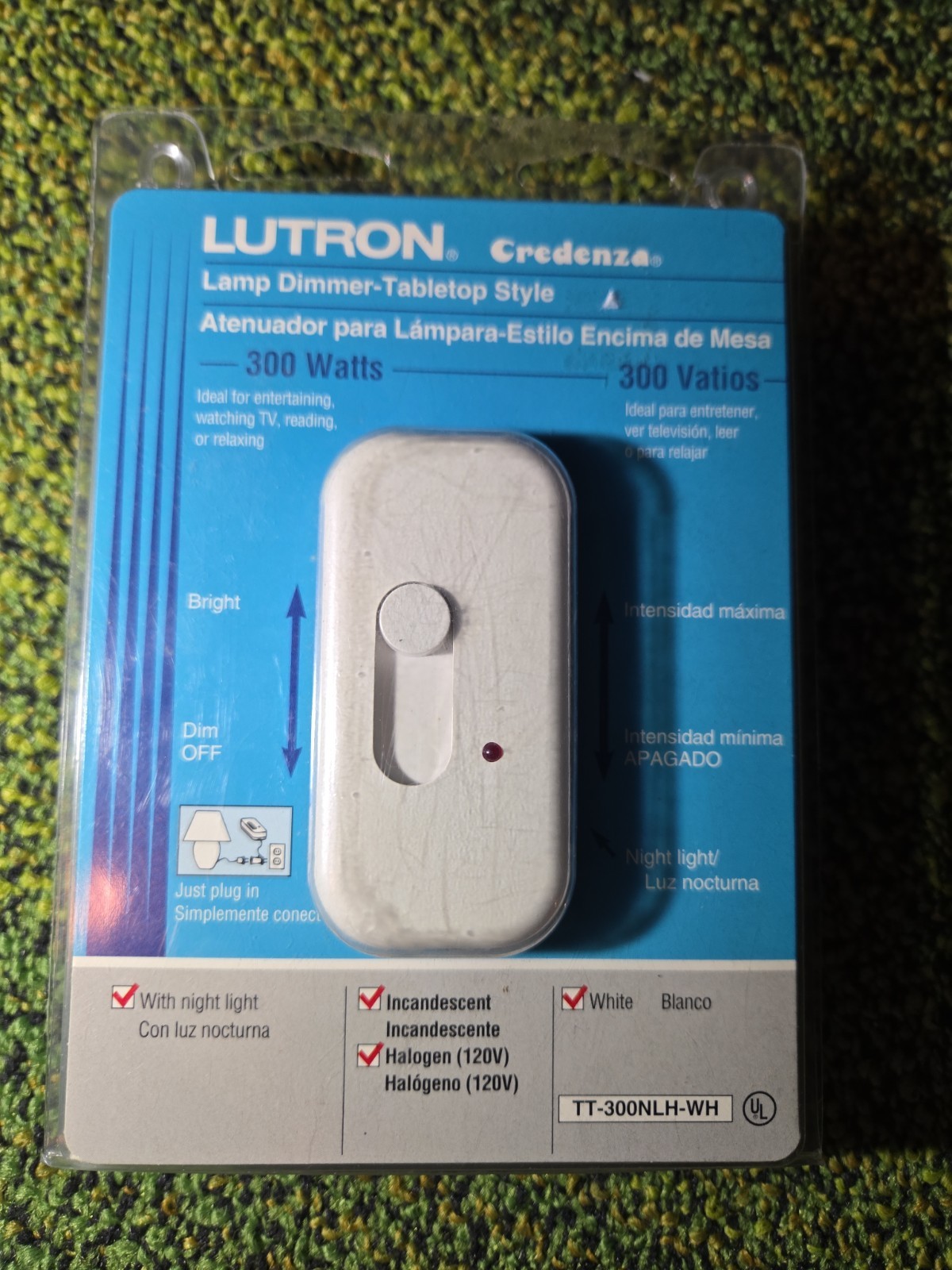 Lutron Lamp Dimmer White LC-300NLH-WH INCANDESCENT AND HALOGEN ATTACHES TO CORD