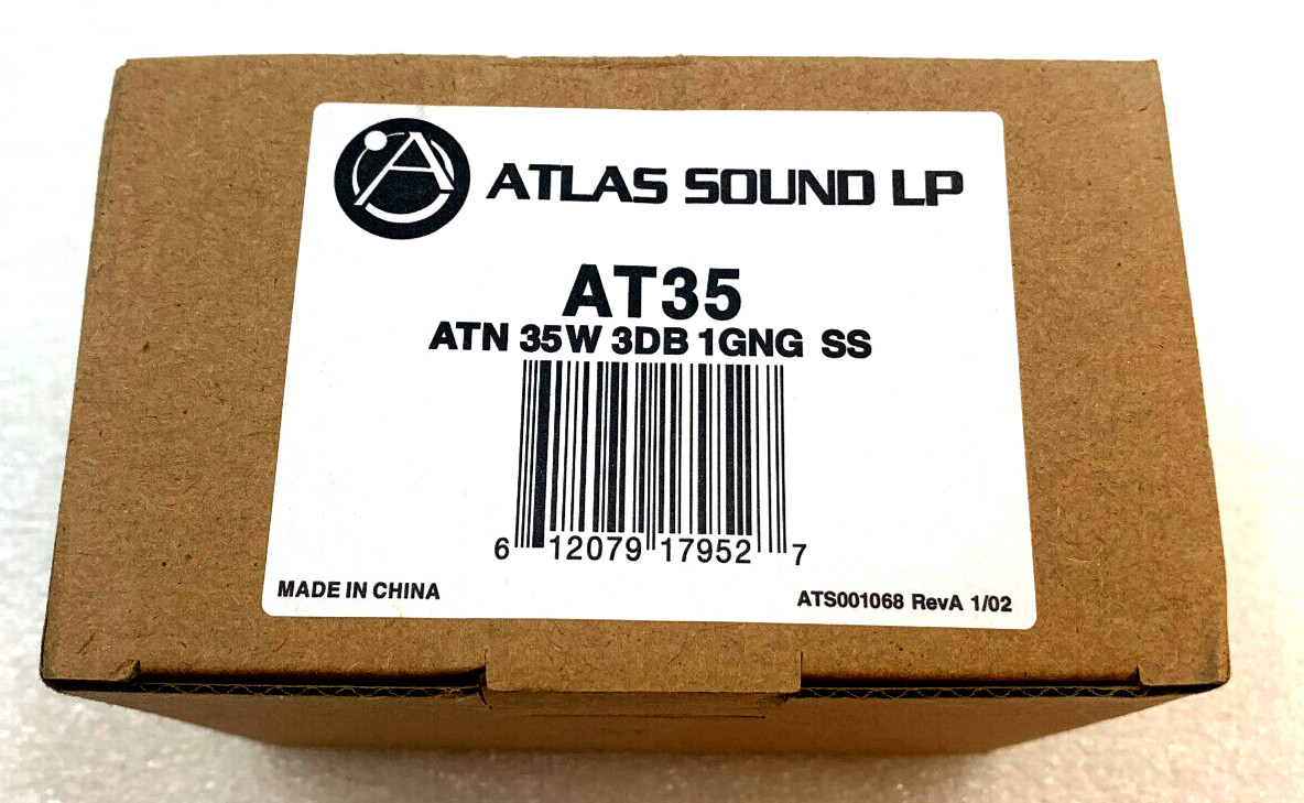 Atlas Sound LP AT35 Wall Mount Attenuator Volume Control ATN 35W 3DB 1GNG SS