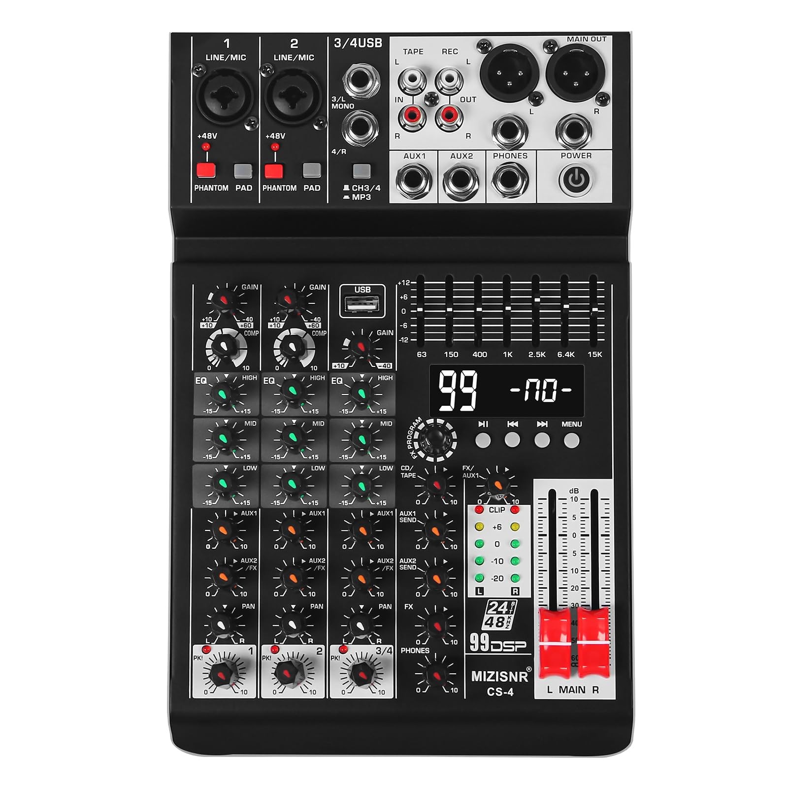 Audio Mixer 4 Channel Sound Mixer Console, Professional Music Mixing Board DJ...