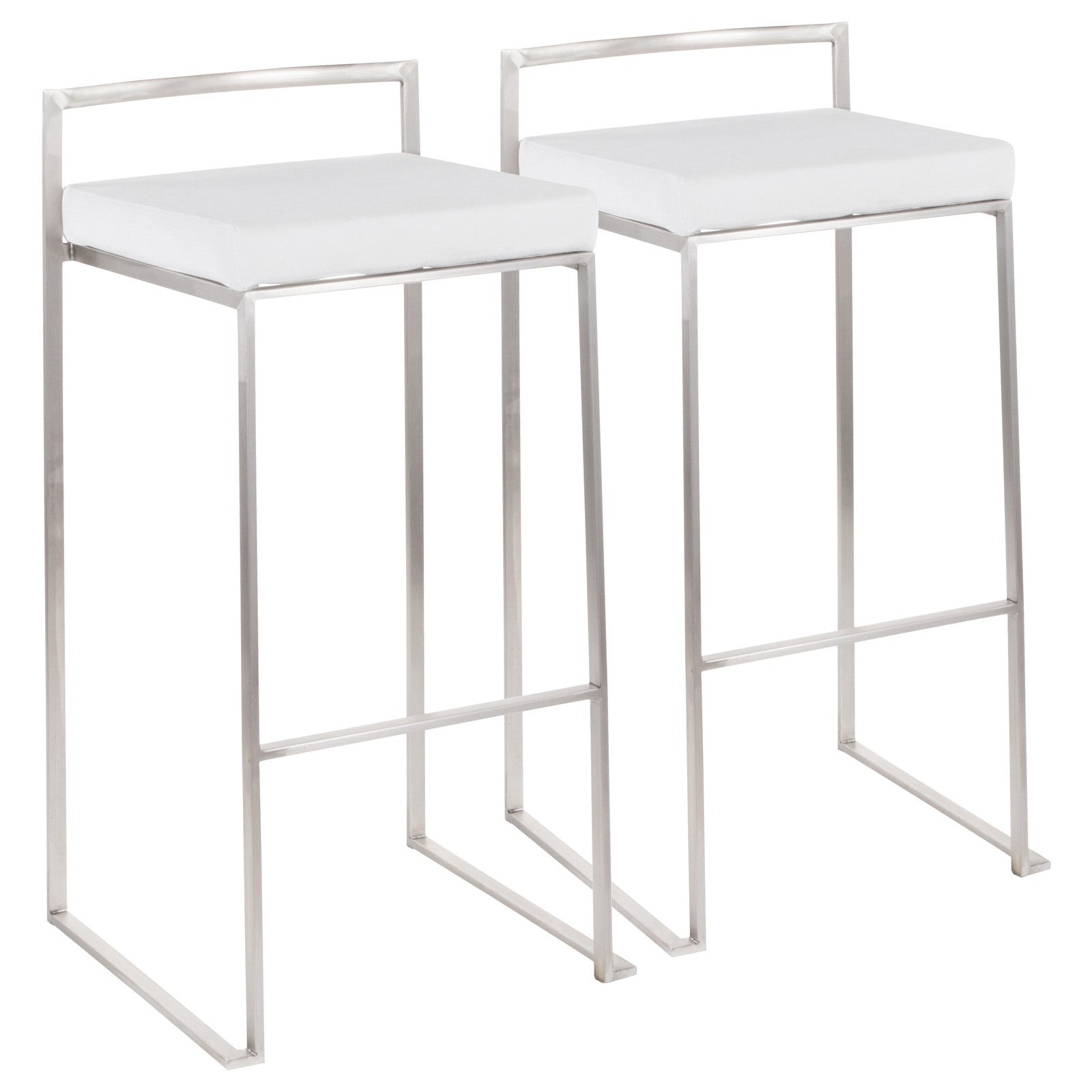 Fuji Contemporary Stackable Barstool in Stainless Steel with White Velvet Cush