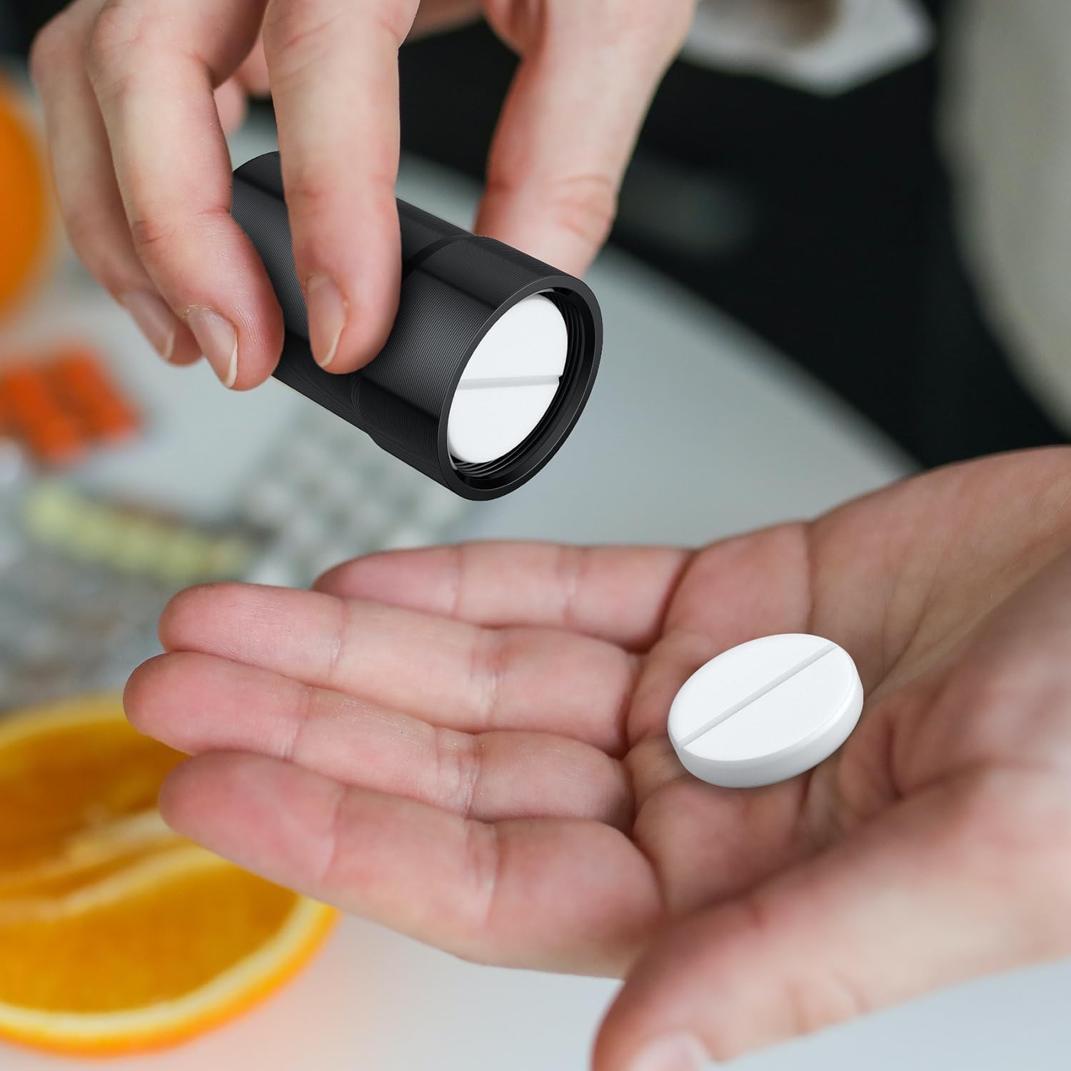Portable Pill Case Keychain (2 Pack), Large (Pack of 2), Black Silver