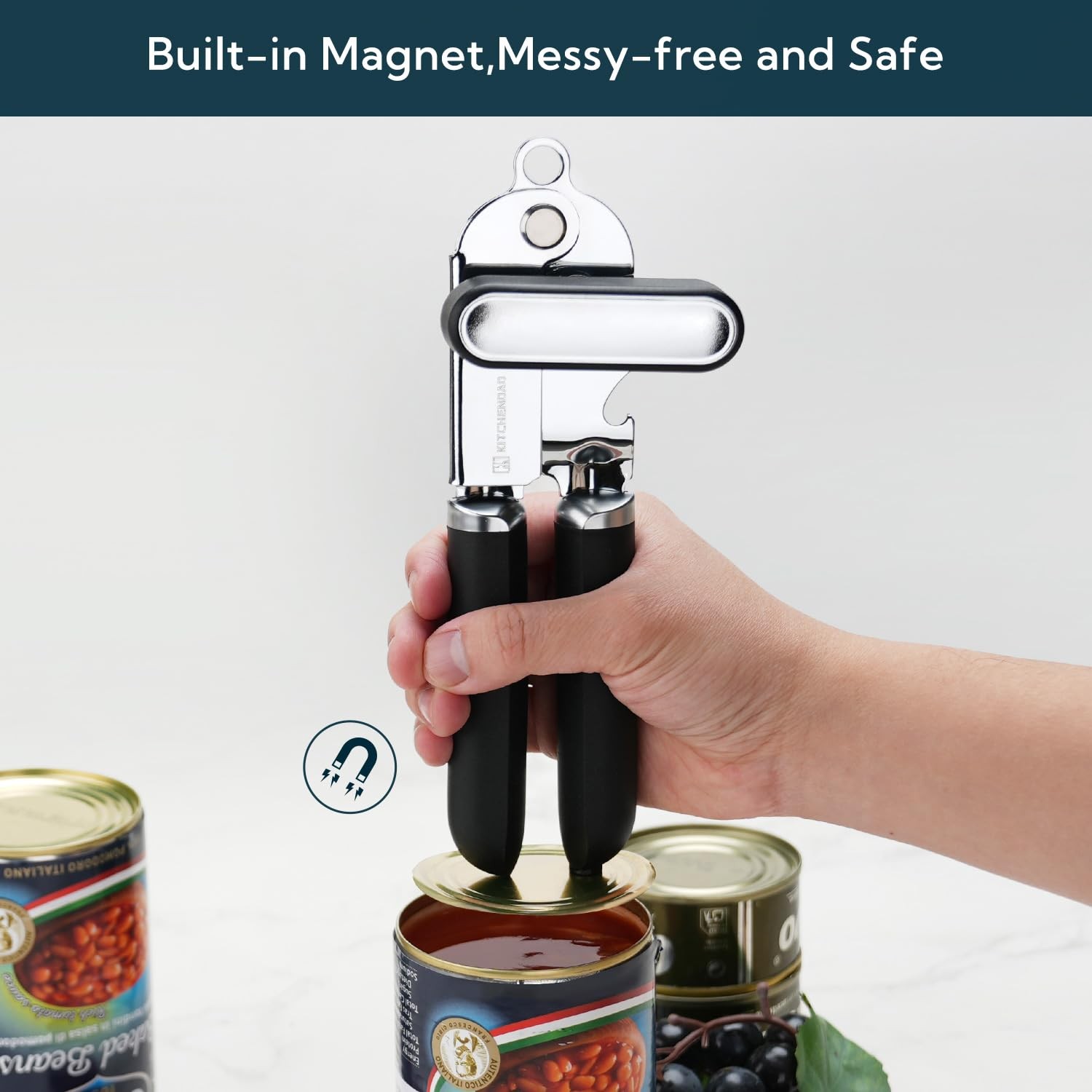 Manual Can Opener, Super Sharp Sandvik 12C27 Blade, Handheld Can Opener with ...