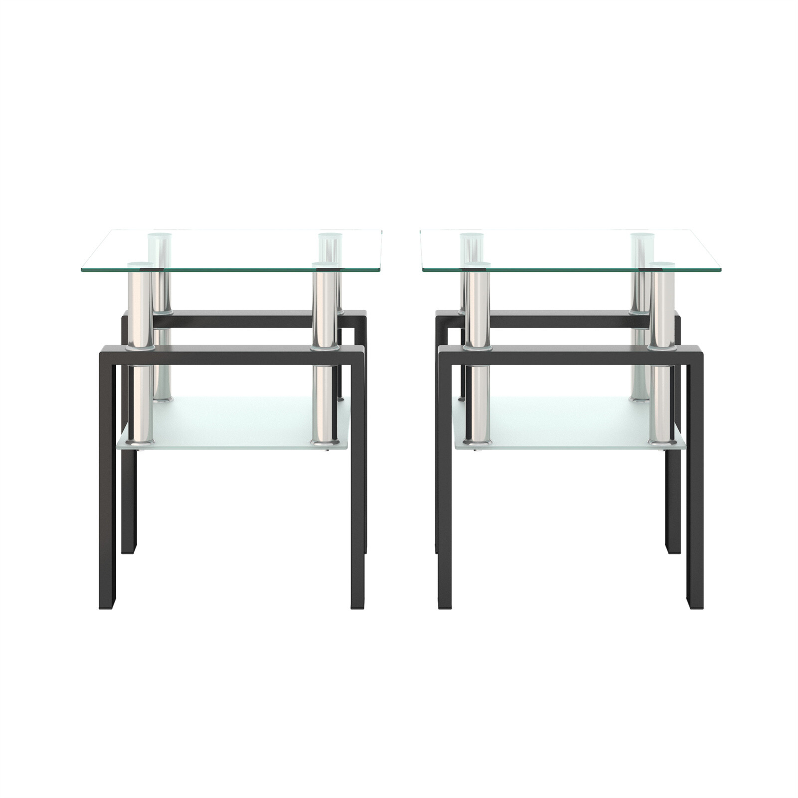 Modern Tempered Glass Set of 2 Coffee Table Tea Table Square Table End Table