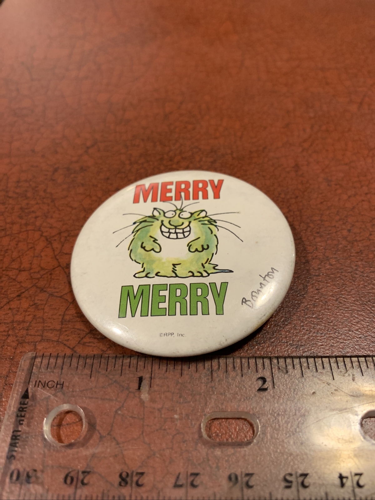Merry Merry Mischievous Green Cat Boynton Pin Button FREE SHIPPING
