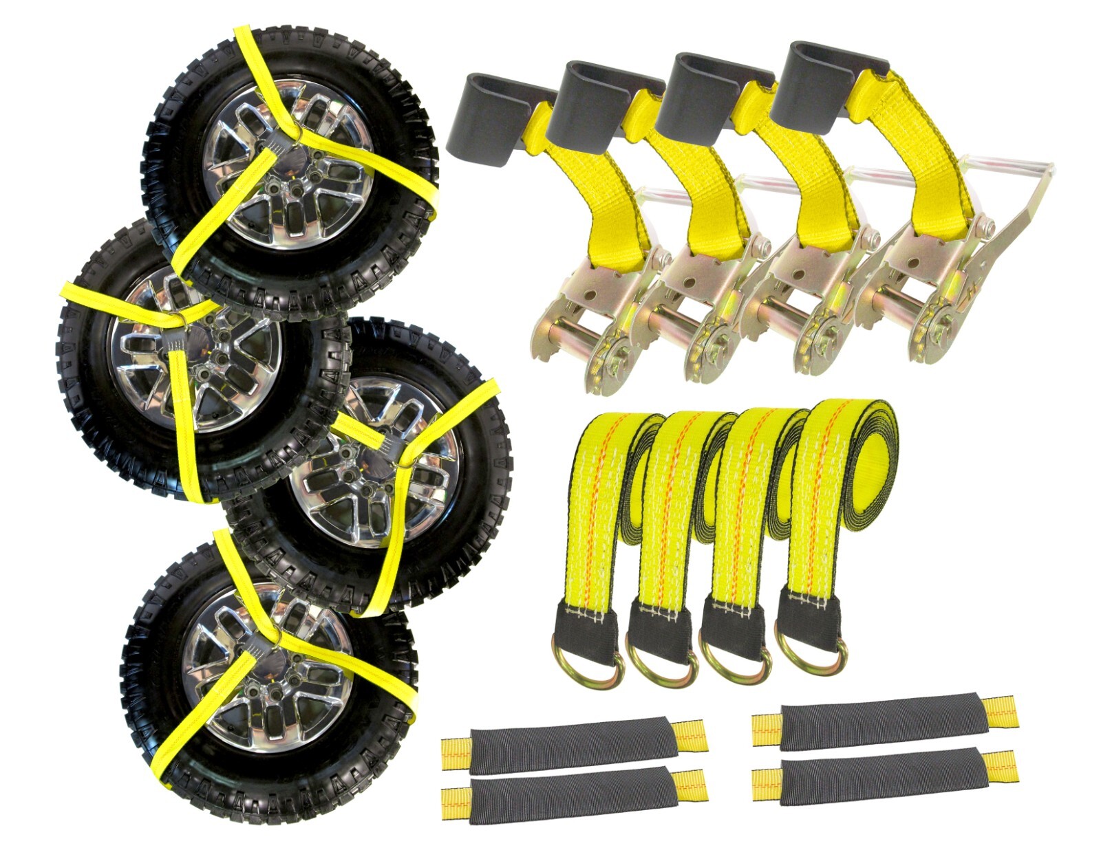 2" x 10' Side Mount Wheel Net Tie Down Lasso Strap Ratchet Flat Hook 4 Pack