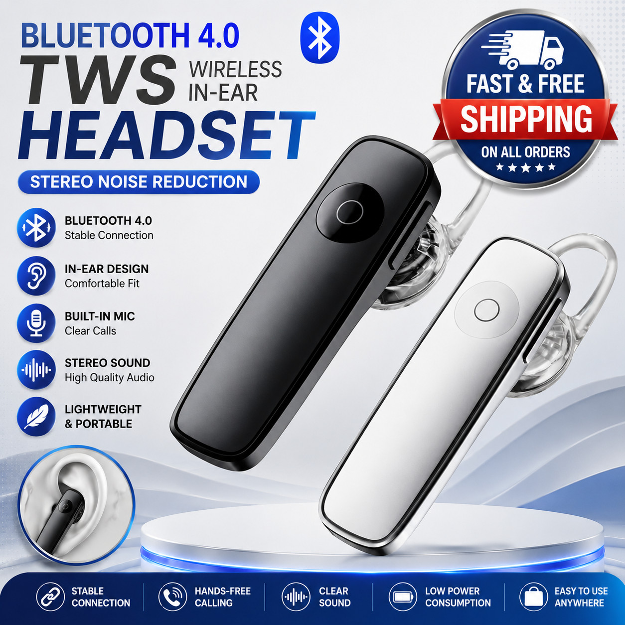 Bluetooth Earbud Single Wireless Bluetooth 4.0 Headset Mono Earphone