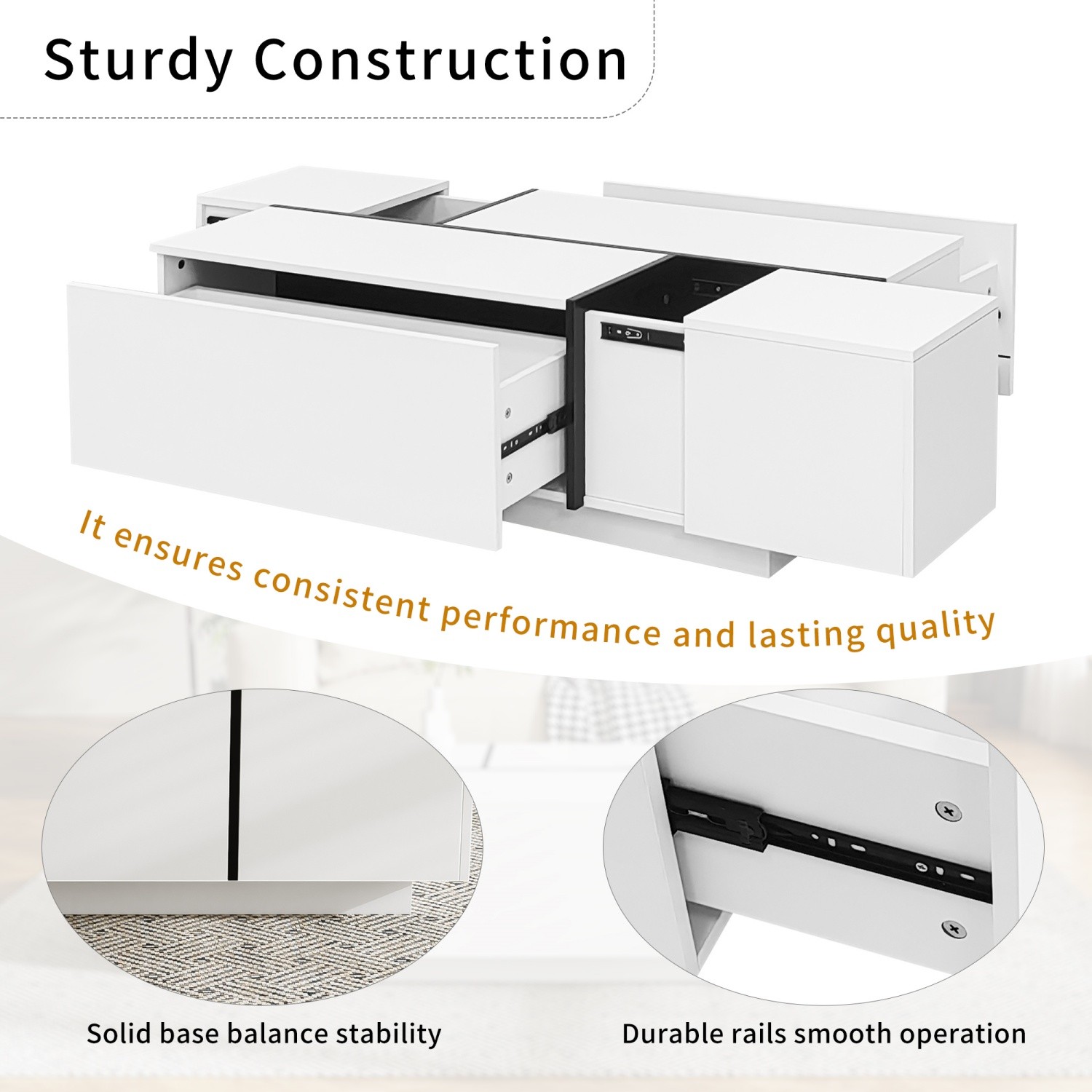 Modern Coffee Table Side End Table Extendable Sliding Top w/ Hidden Storage