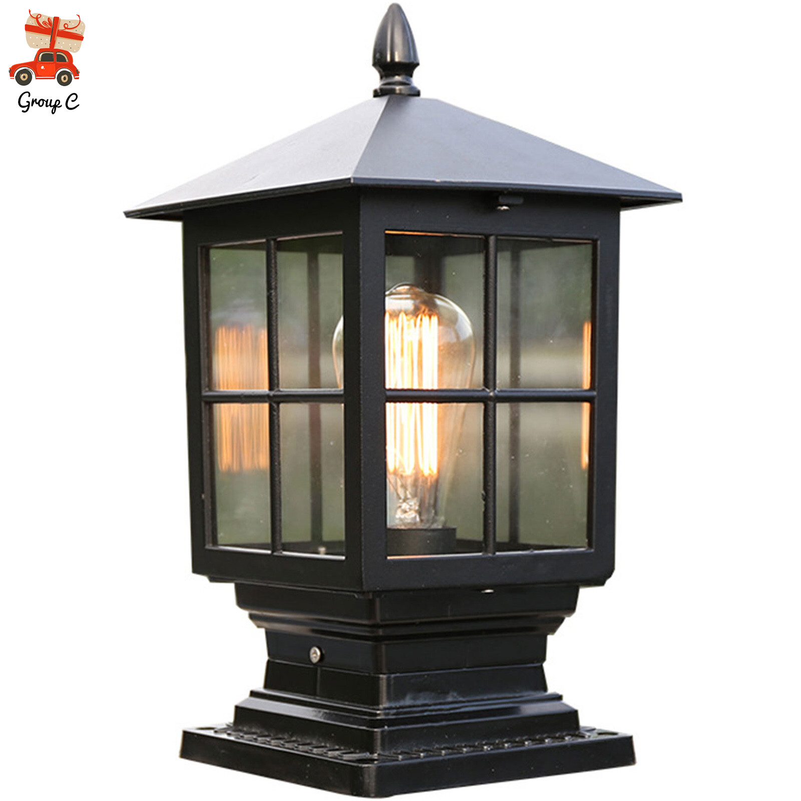 Outdoor Lamp Post Light Fixture Vintage Black Lantern Garden Gate Column Light