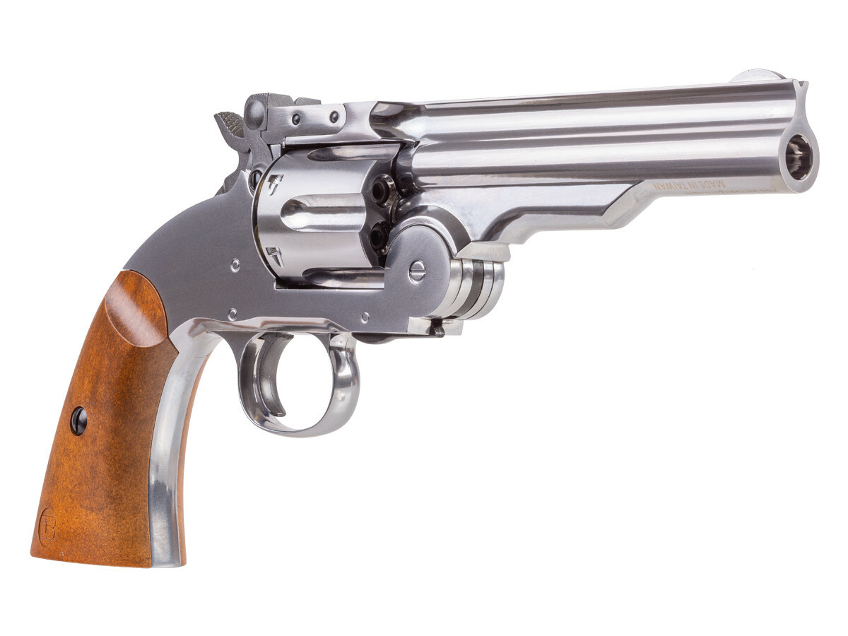 (NEW) Schofield No. 3 Nickel CO2 BB Revolver, 5" Barrel by Barra