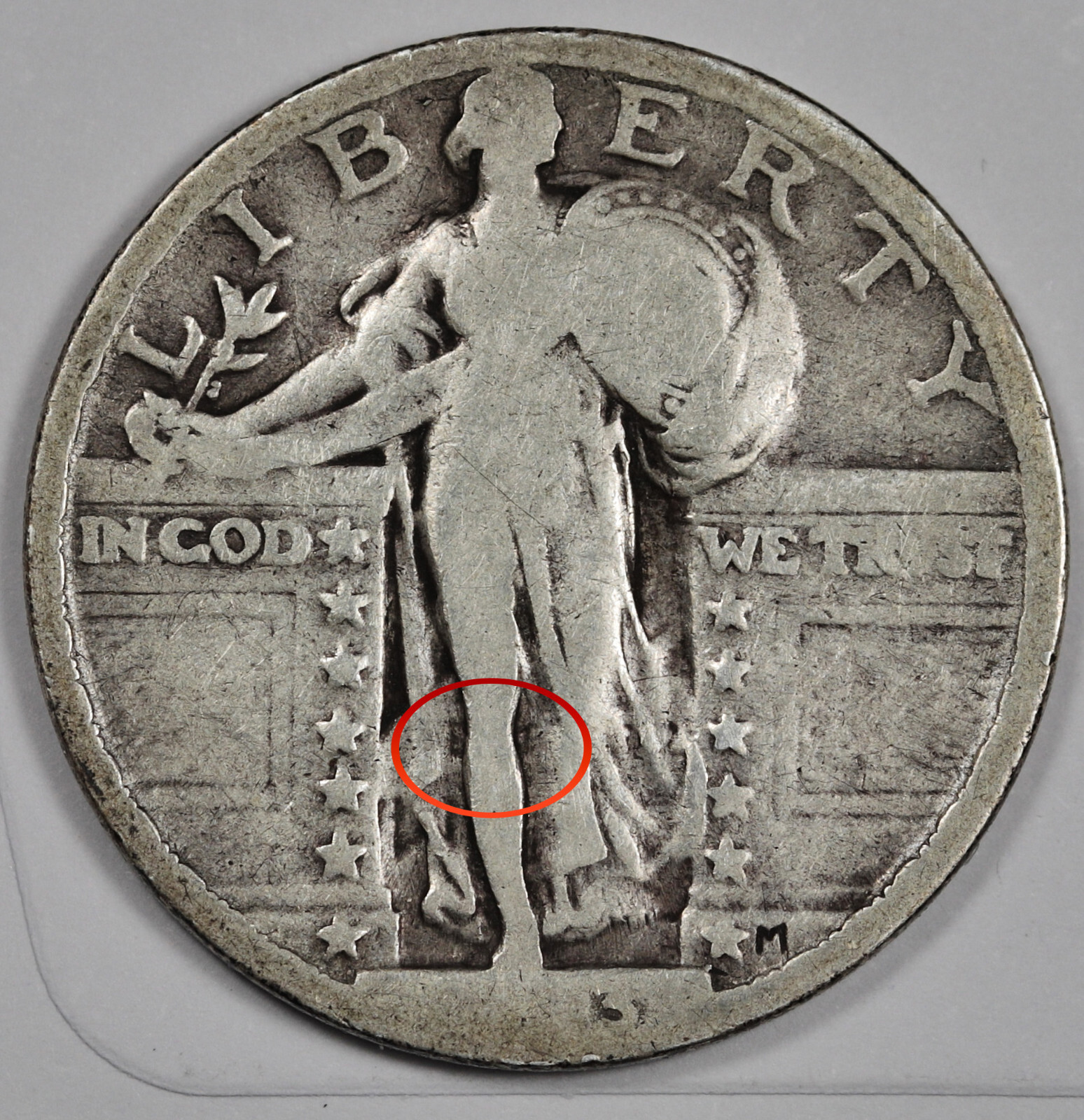 1923 Standing Liberty Quarter.  Error.  Clashed "E".  Good.  197058