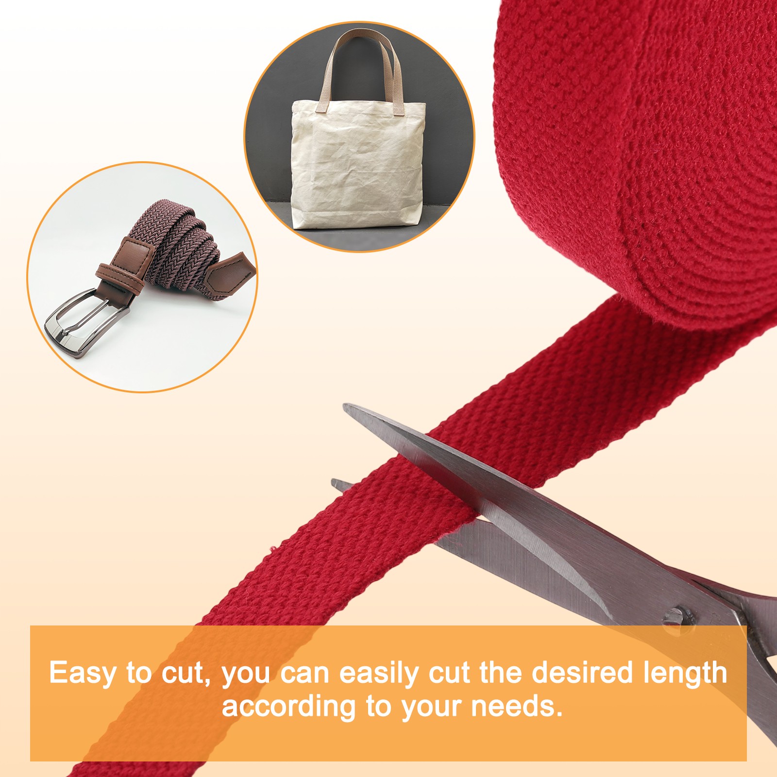 Cotton Webbing 0.8 Inch 11 Yard Polyester Cotton Webbing Strap, Red