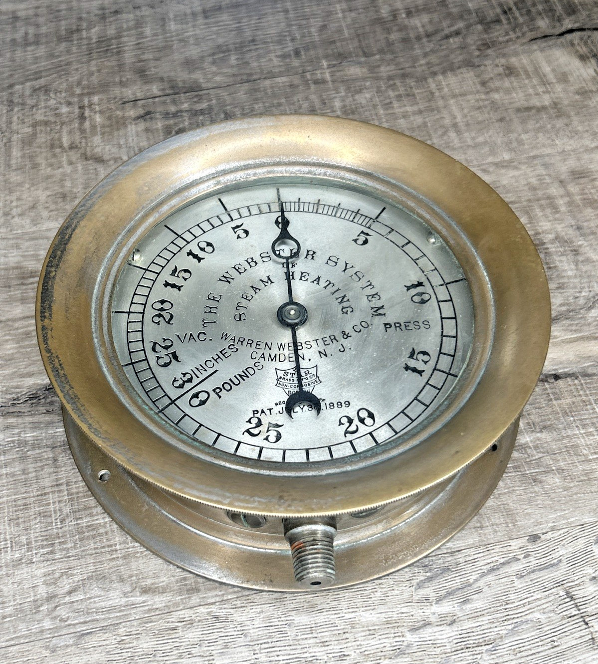1889 Star Brass Warren Webster System of Steam Heating Pressure Gauge Camden NJ