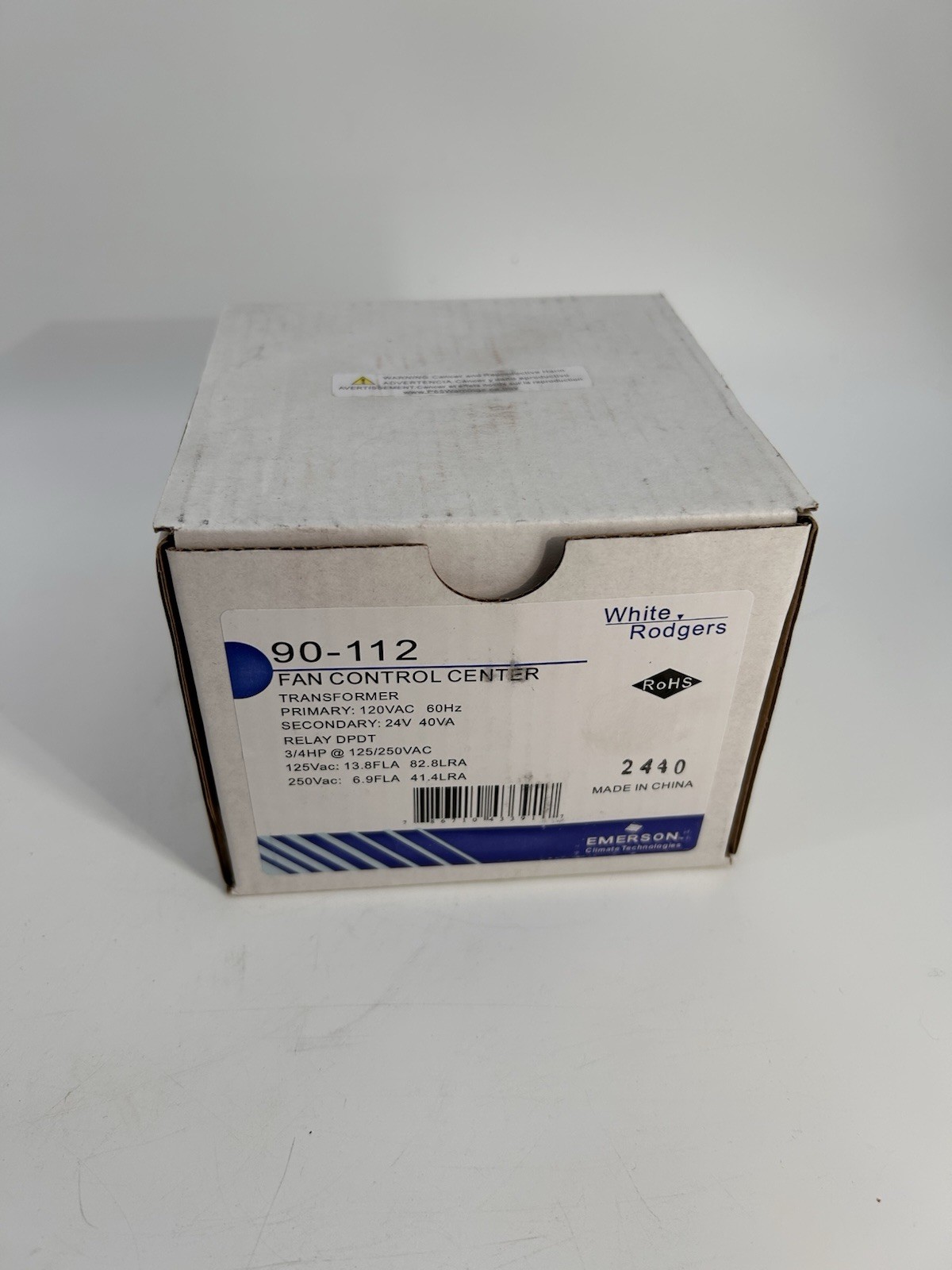 White Dodgers Fan Control Center, 120 VAC Primary 24 VAC Secondary 90-112