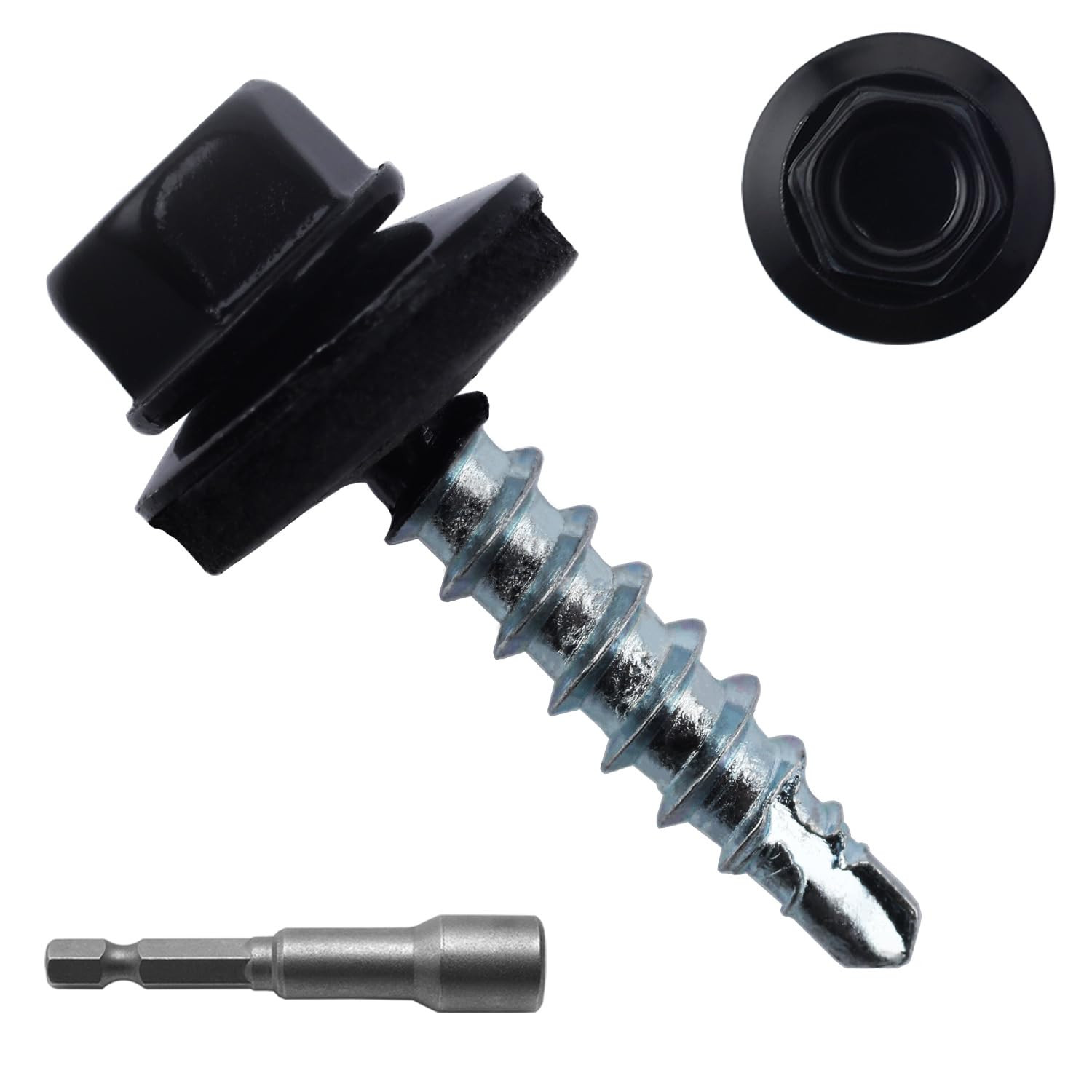 300Pcs #10 X 1 Black Hex Head Self-Drilling Metal Roofing Screws, EPDM Washer, C