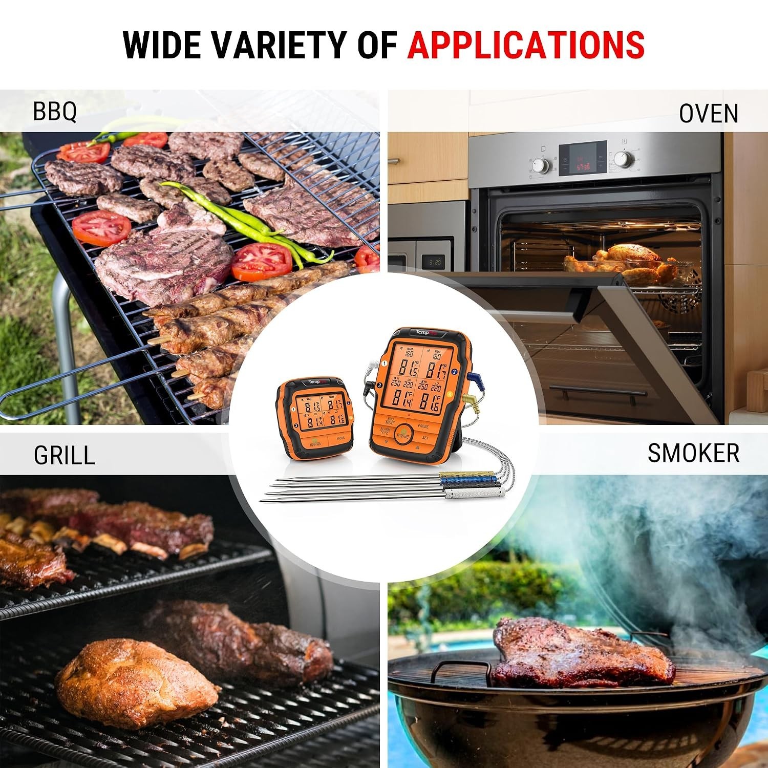TempSync 1000FT Wireless Meat Thermometer for Grill with 4 Probes | RF Techno...