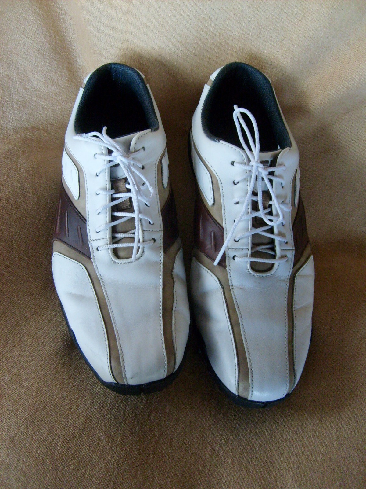 FootJoy Men's Golf Shoes-White-Tan-Born Strips-Sz. 8M-FREE SHIPPING
